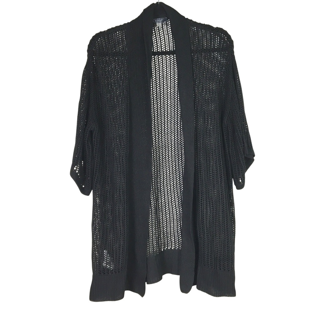 Lysse New York‎ Black Mesh Open Knit Linen Blend Half Sleeve Cardigan S/M